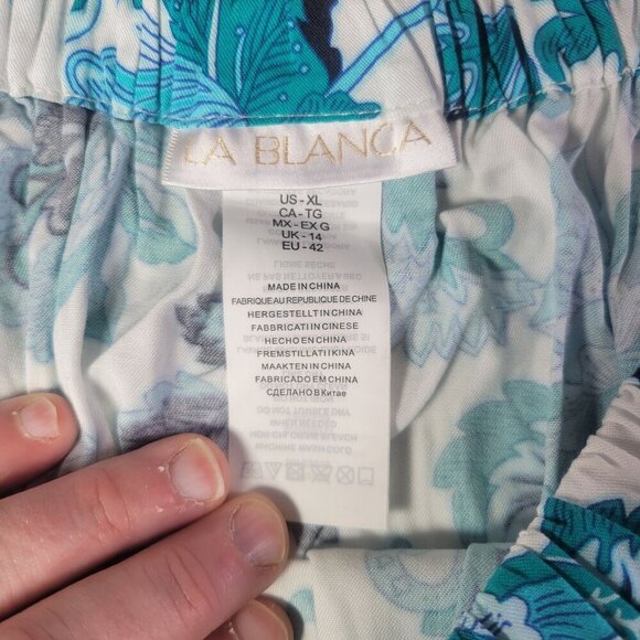 La Blanca Womens Off-Shoulder Floral Tunic Dress XL Rayon/Elastane White & Blue - Picture 5 of 9